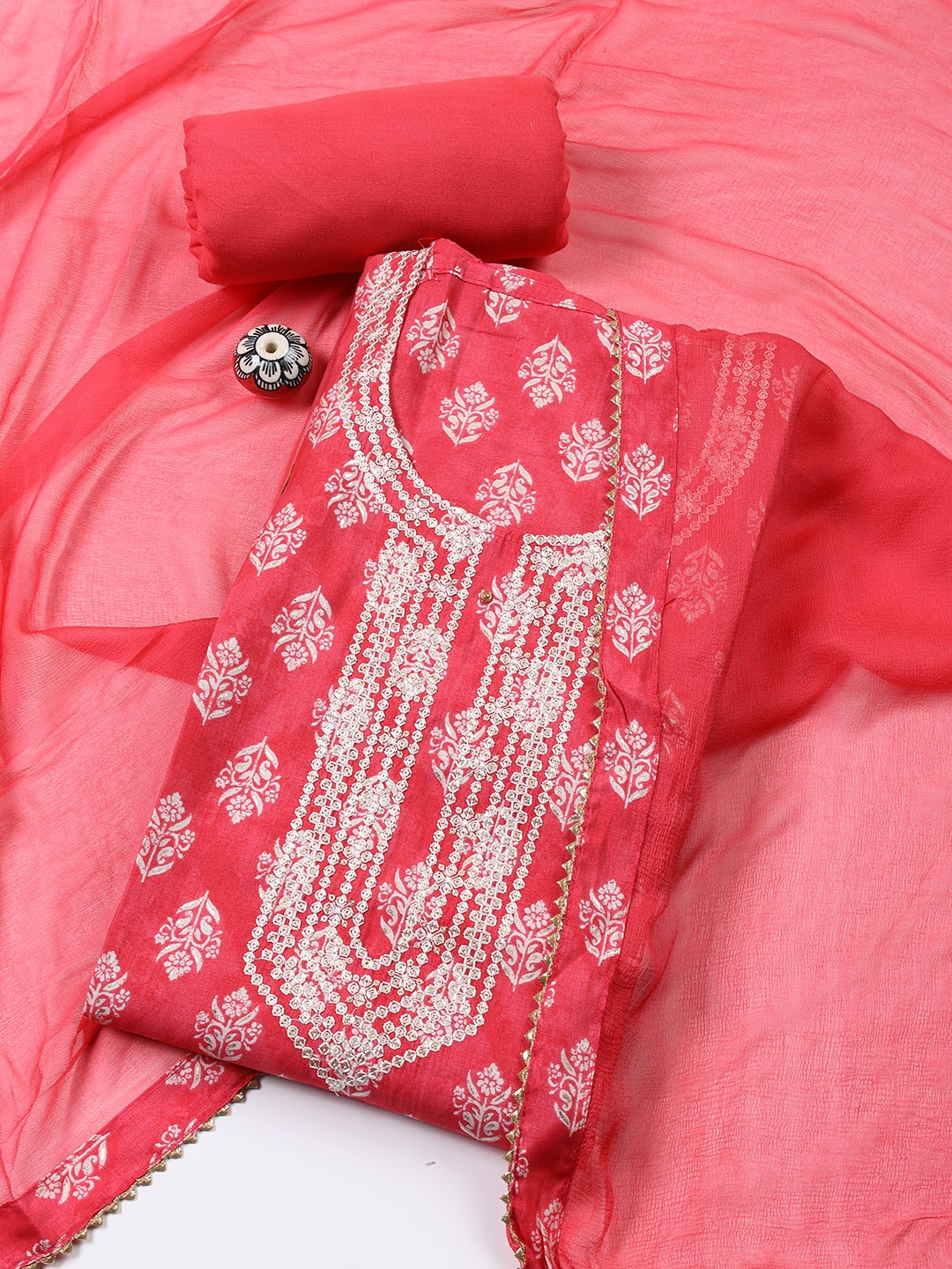 

Meena Bazaar Printed Unstitched Dress Material, Pink