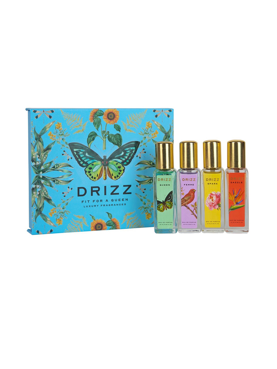 

DRIZZ Fit For A Queen Set Of 4 Eau de Parfum Fragrance Gift Set - 20 ml Each, Blue