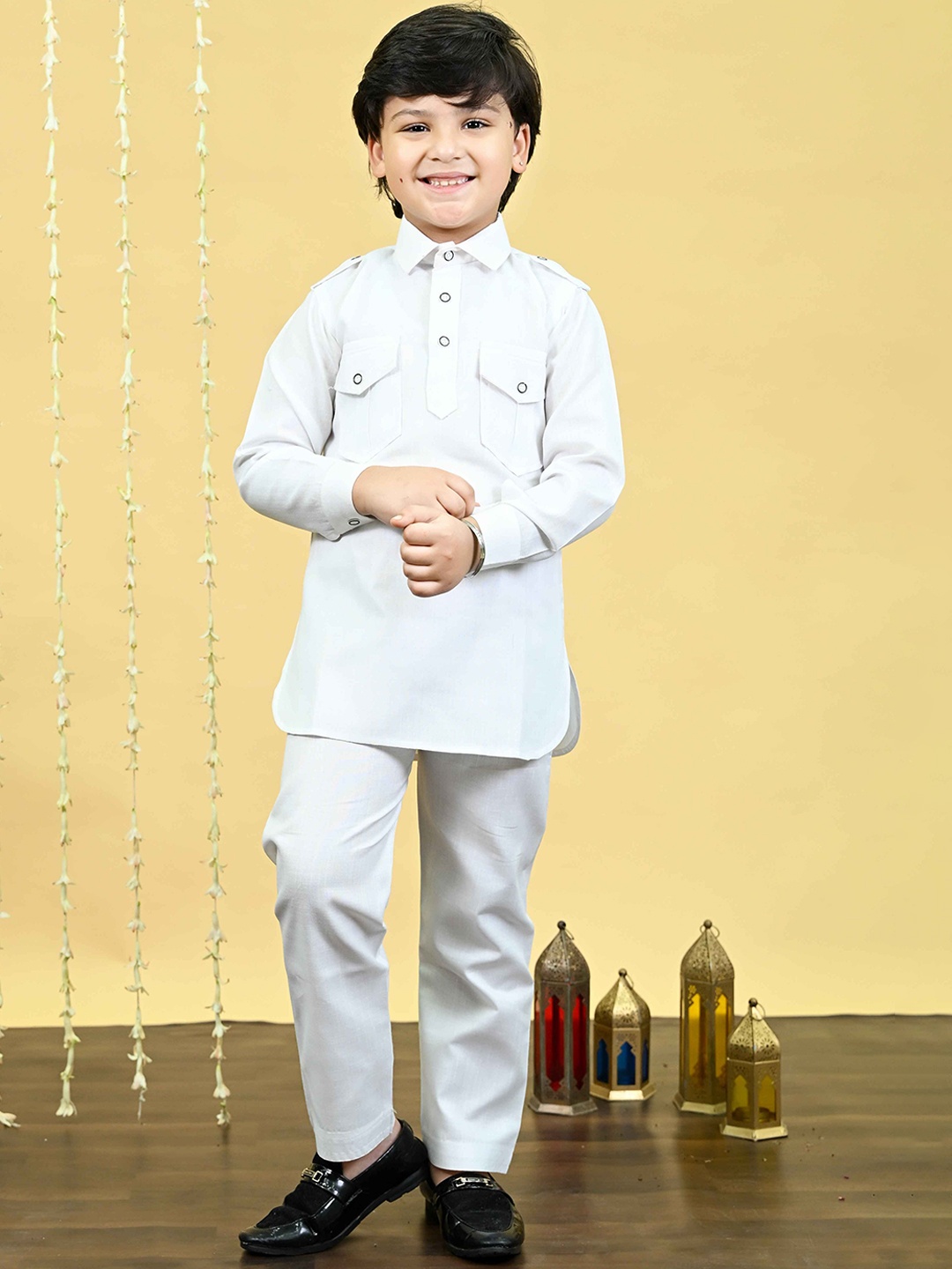 

BT DEZINES Boys Regular Kurta with Salwar, White