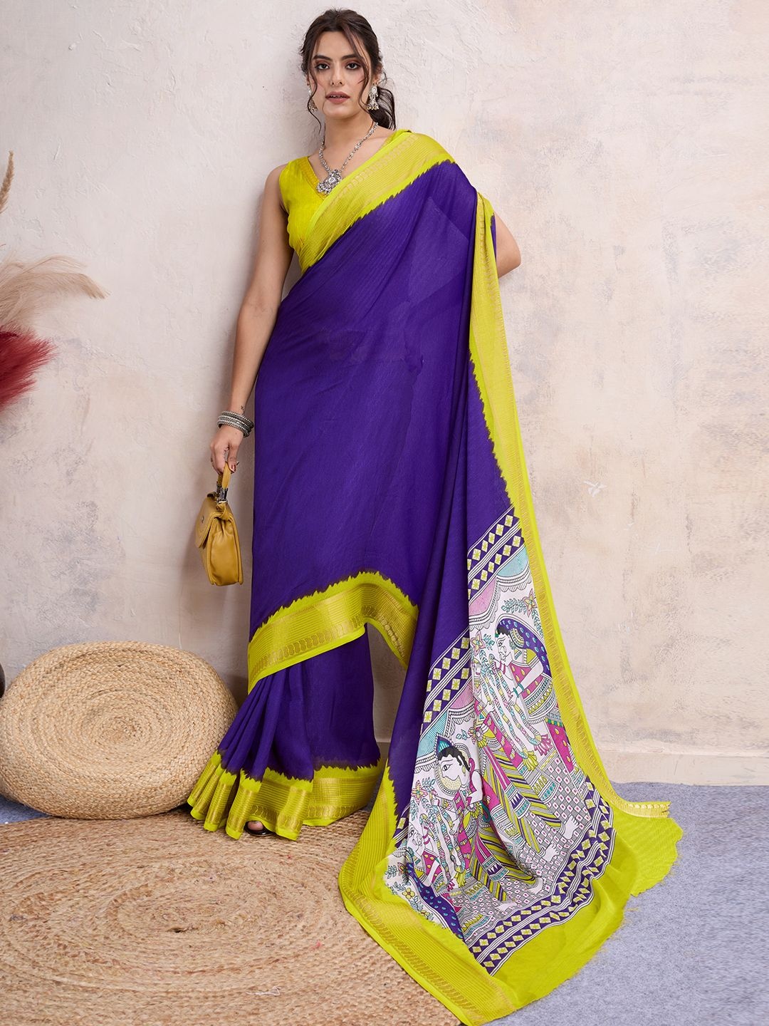 

LeeliPeeri Designer Kalamkari Zari Silk Blend Saree, Violet