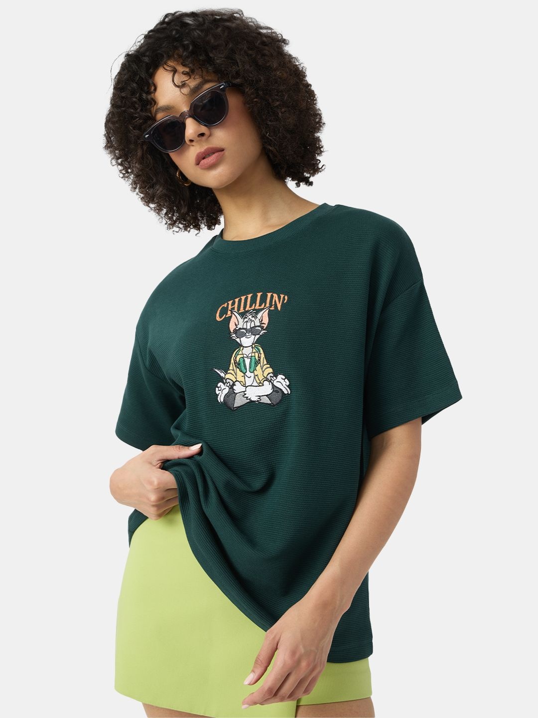 

The Souled Store Women Typography Printed Oversized T-shirt, Green