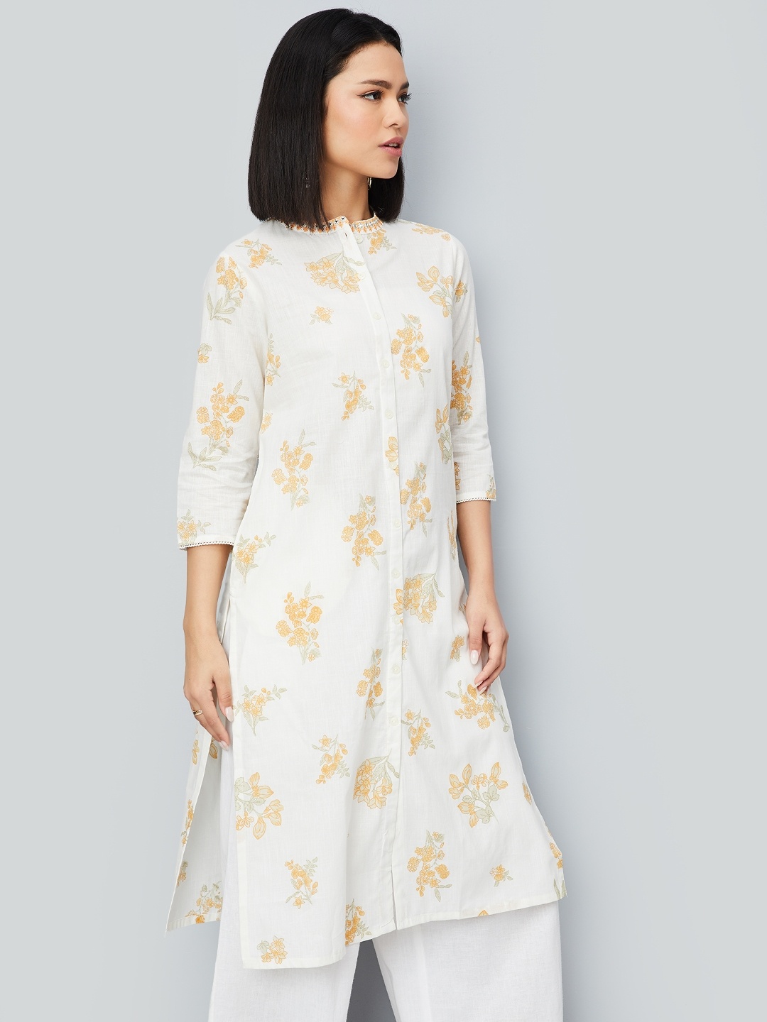 

max Women Floral Printed Regular Pure Cotton Kurta with Palazzos & With Dupatta, Off white