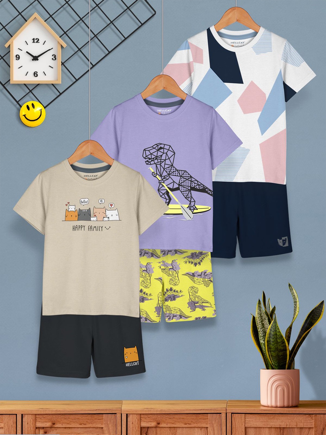 

HELLCAT Boys Printed T-shirt with Shorts, Purple