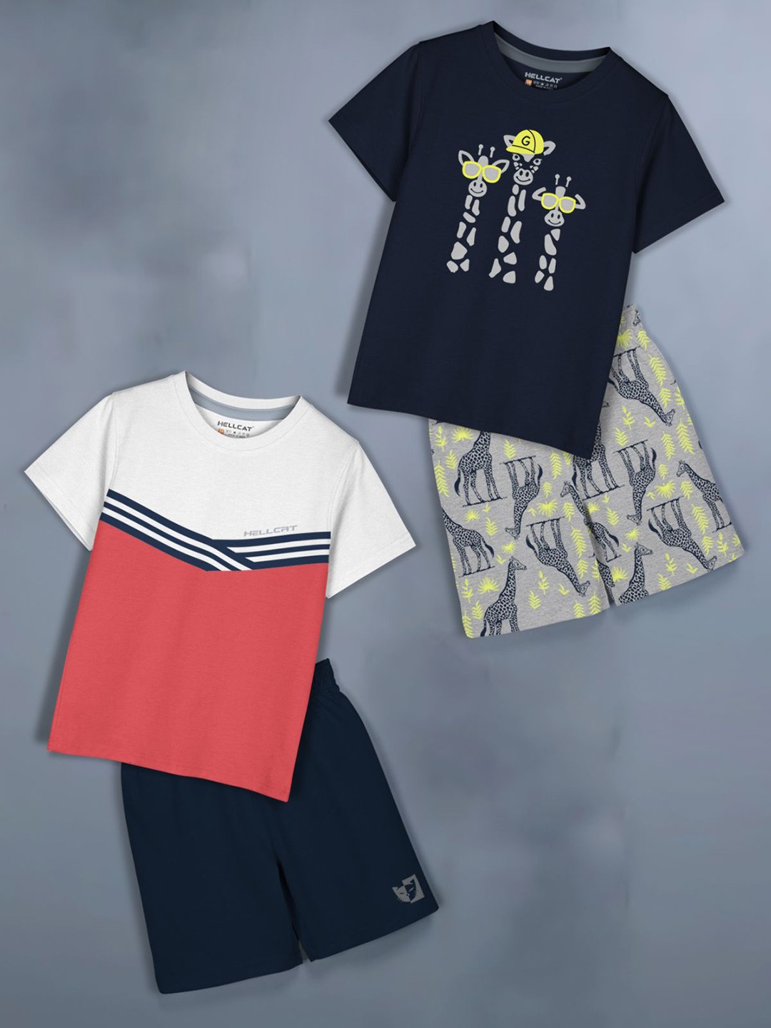 

HELLCAT Girls Printed T-shirt with Shorts, Navy blue