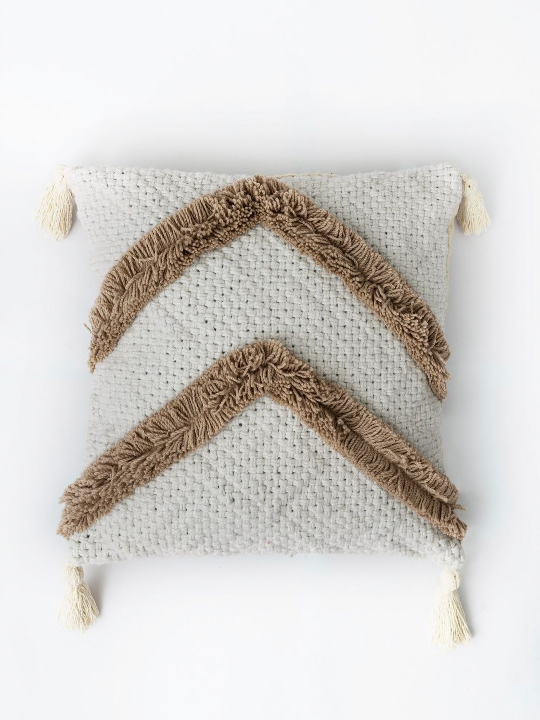 

Rya Living White & Brown Embroidered Square Cushion Covers