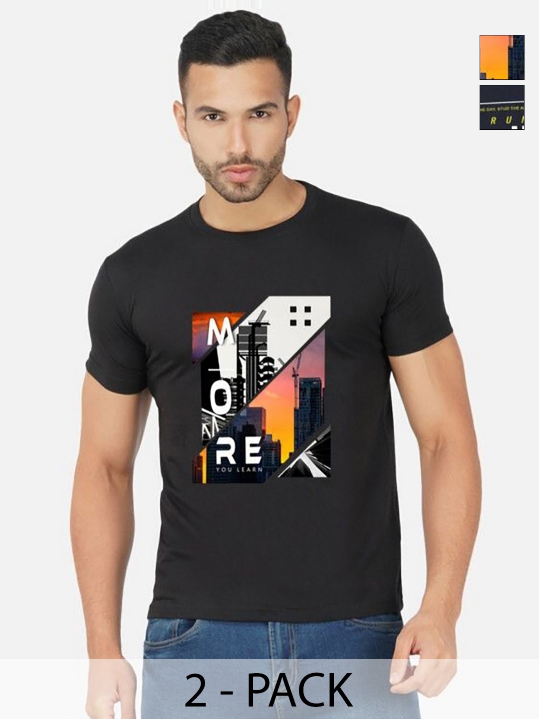 

GLOBAL NOMAD Men 2 Printed Bio Finish Pockets T-shirt, Black