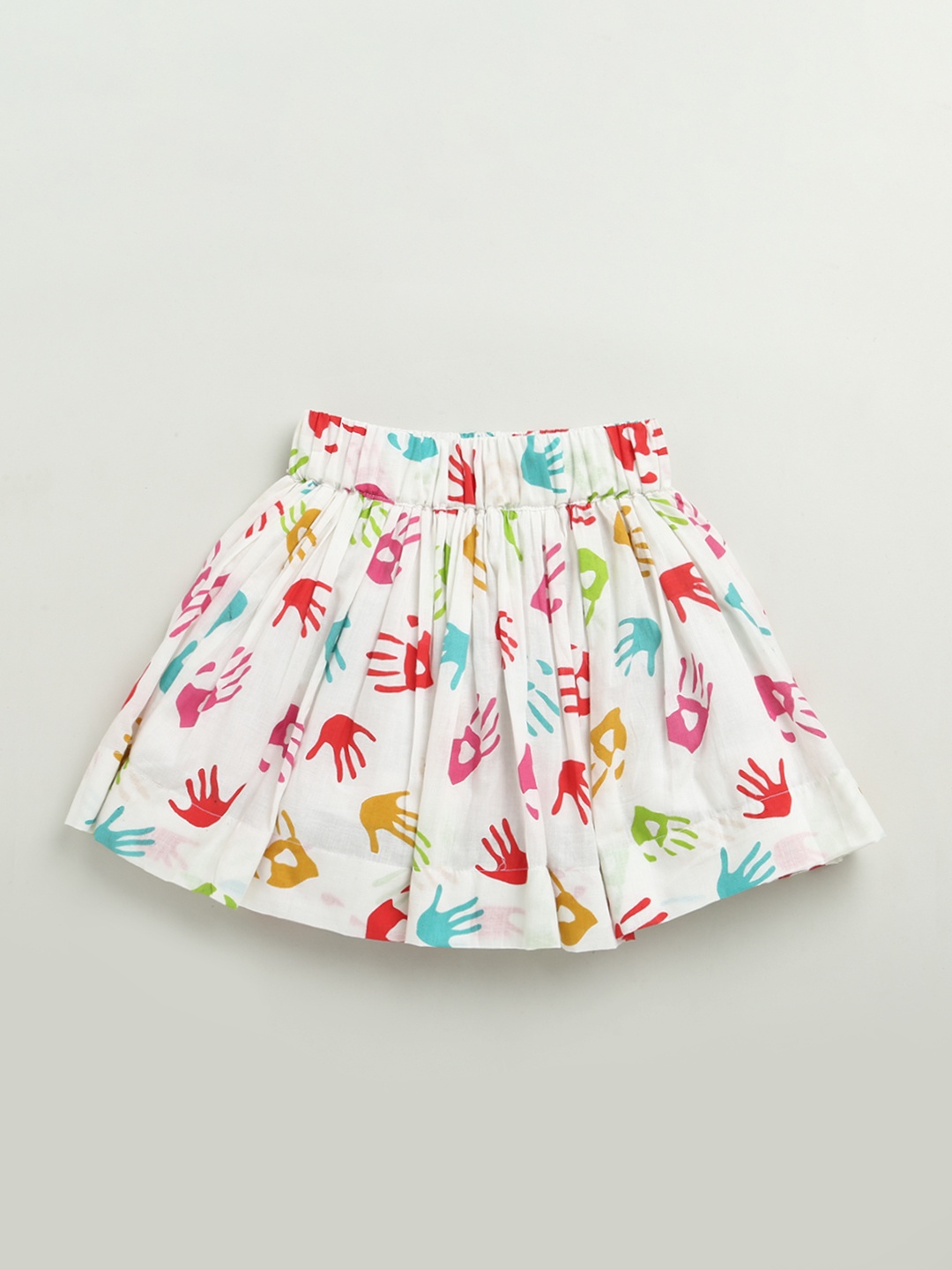 

ZIP ZAP ZOOP Infant Girls Hand Printed Flared Pure Cotton Knee-Length Skirt, White