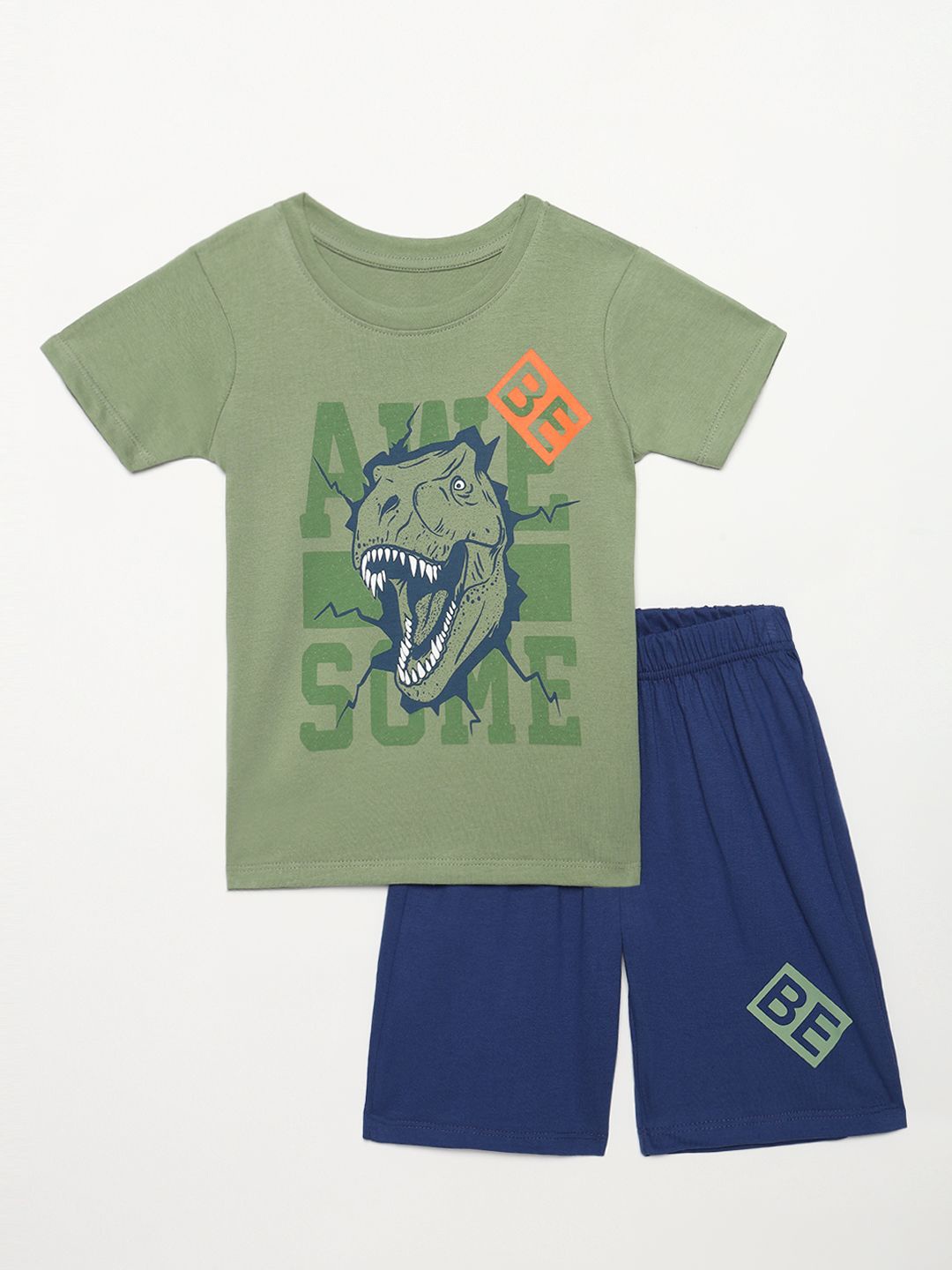 

YK Boys Pack Of 2 Animal Printed Pure Cotton T-shirt With Shorts, Green