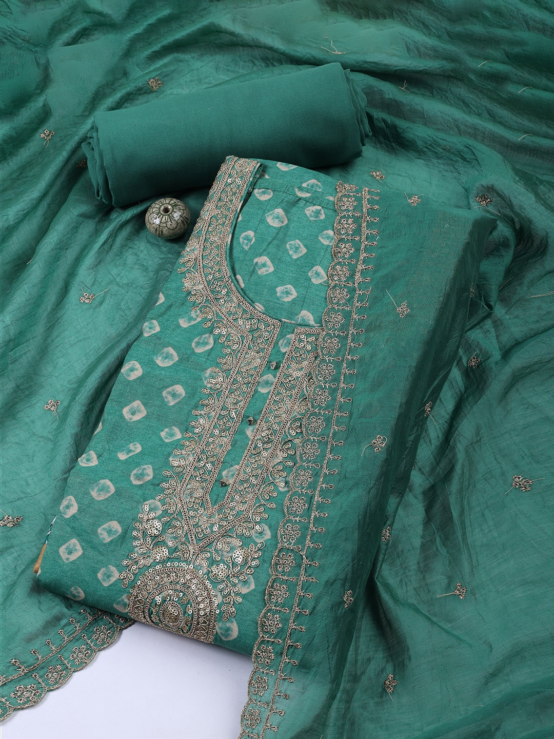 

Meena Bazaar Printed Unstitched Dress Material, Green