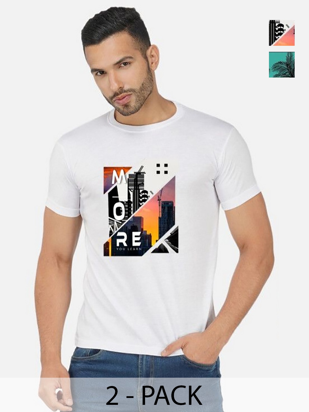 

GLOBAL NOMAD Men 2 Printed Bio Finish Applique T-shirt, White