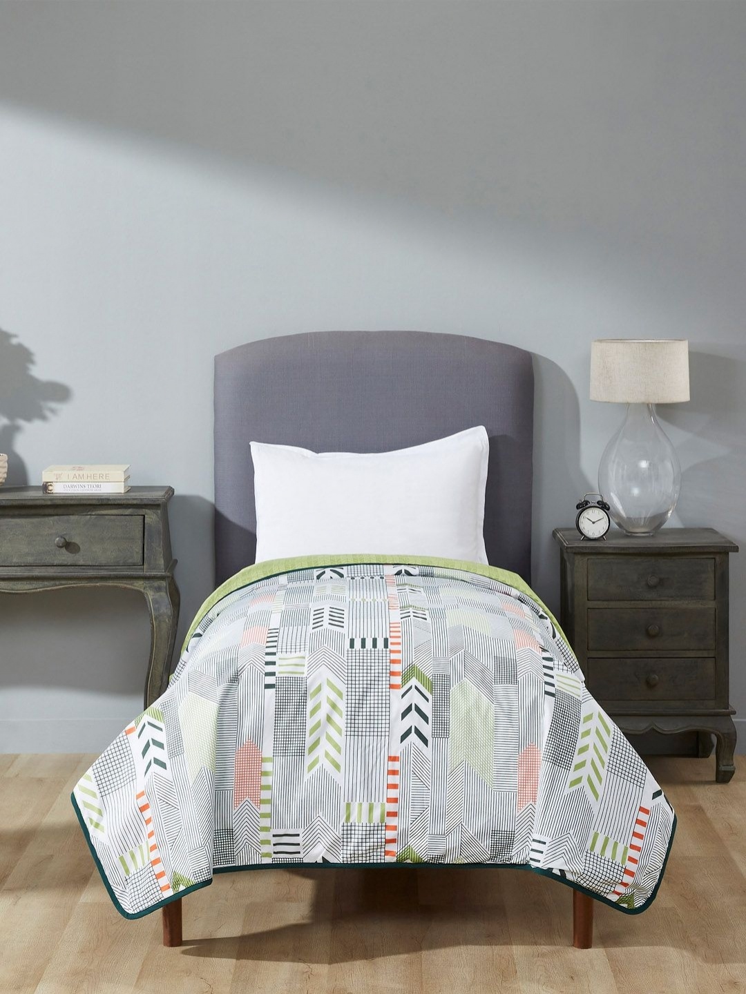

MYTRIDENT Green & White Microfiber AC Room Single Bed Dohar
