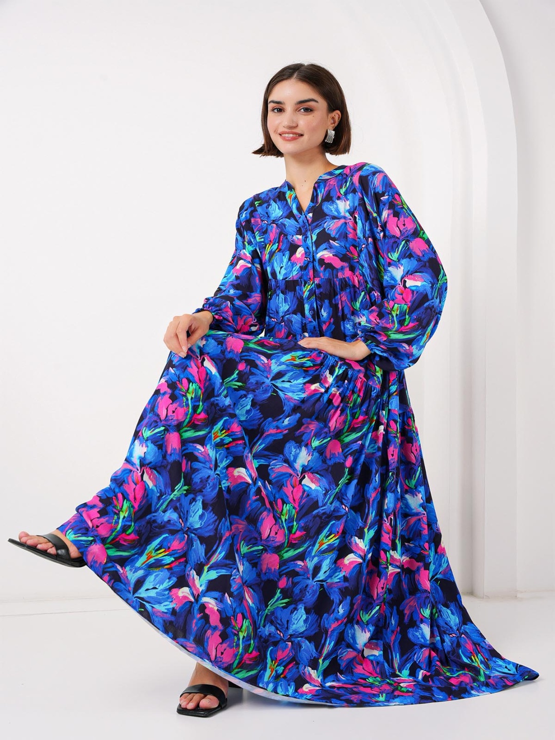 

BIGDART Floral Print Puff Sleeve Maxi Dress, Na