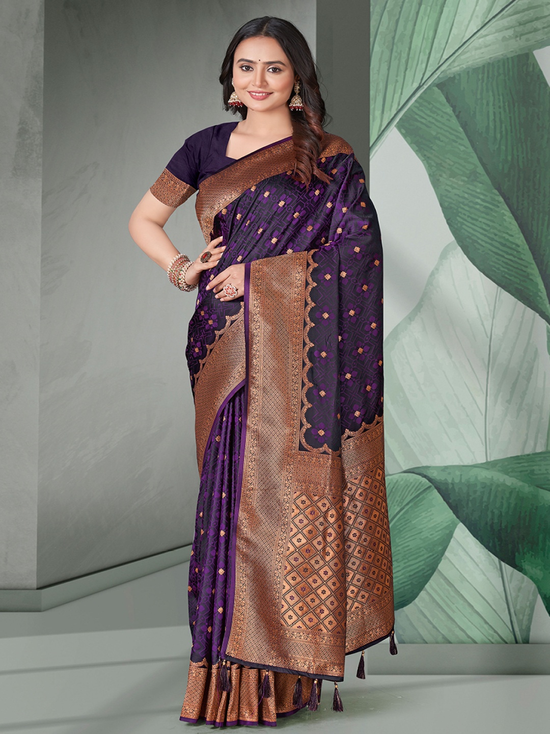 

all about you Woven Design Zari Satin Banarasi Saree, Magenta