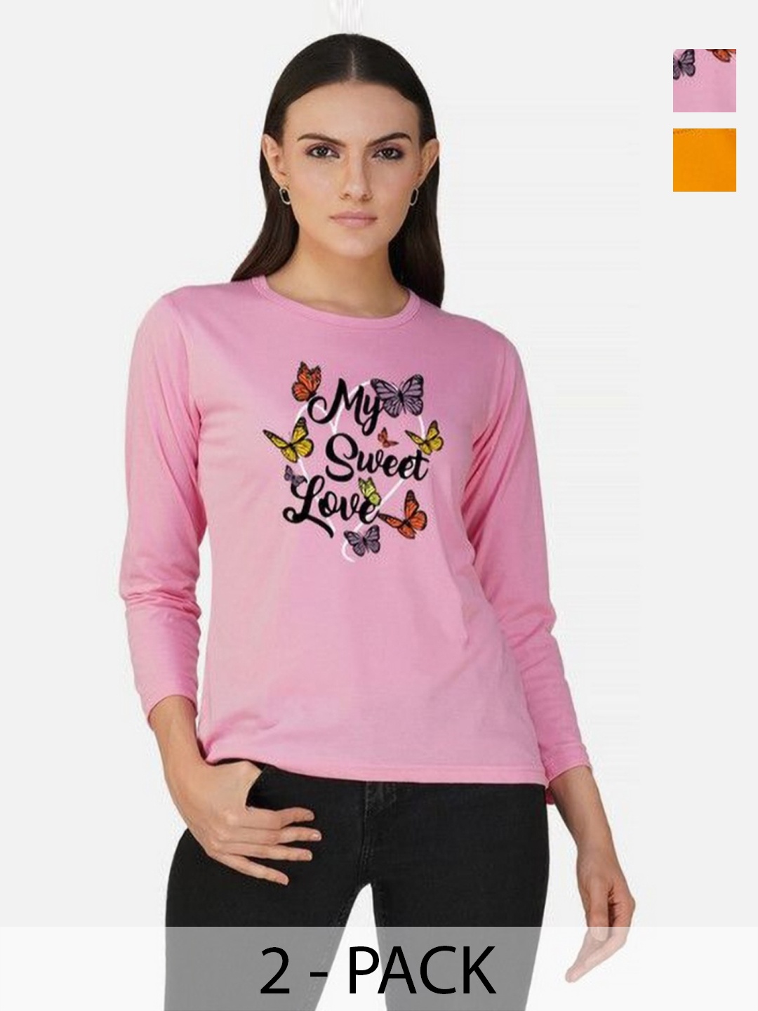 

Metronaut Women 2 Printed Bio Finish Applique T-shirt, Mustard