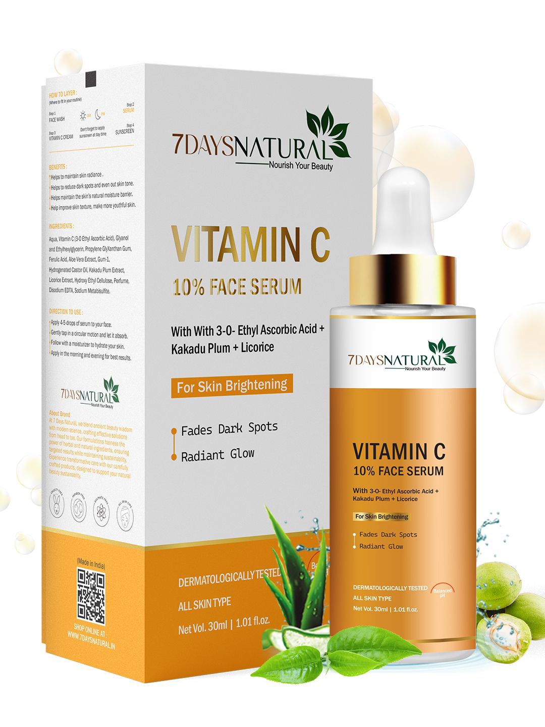 

7DAYSNatural Nourish Your Beauty 10% Vitamin C Face Serum - 30 ml, White