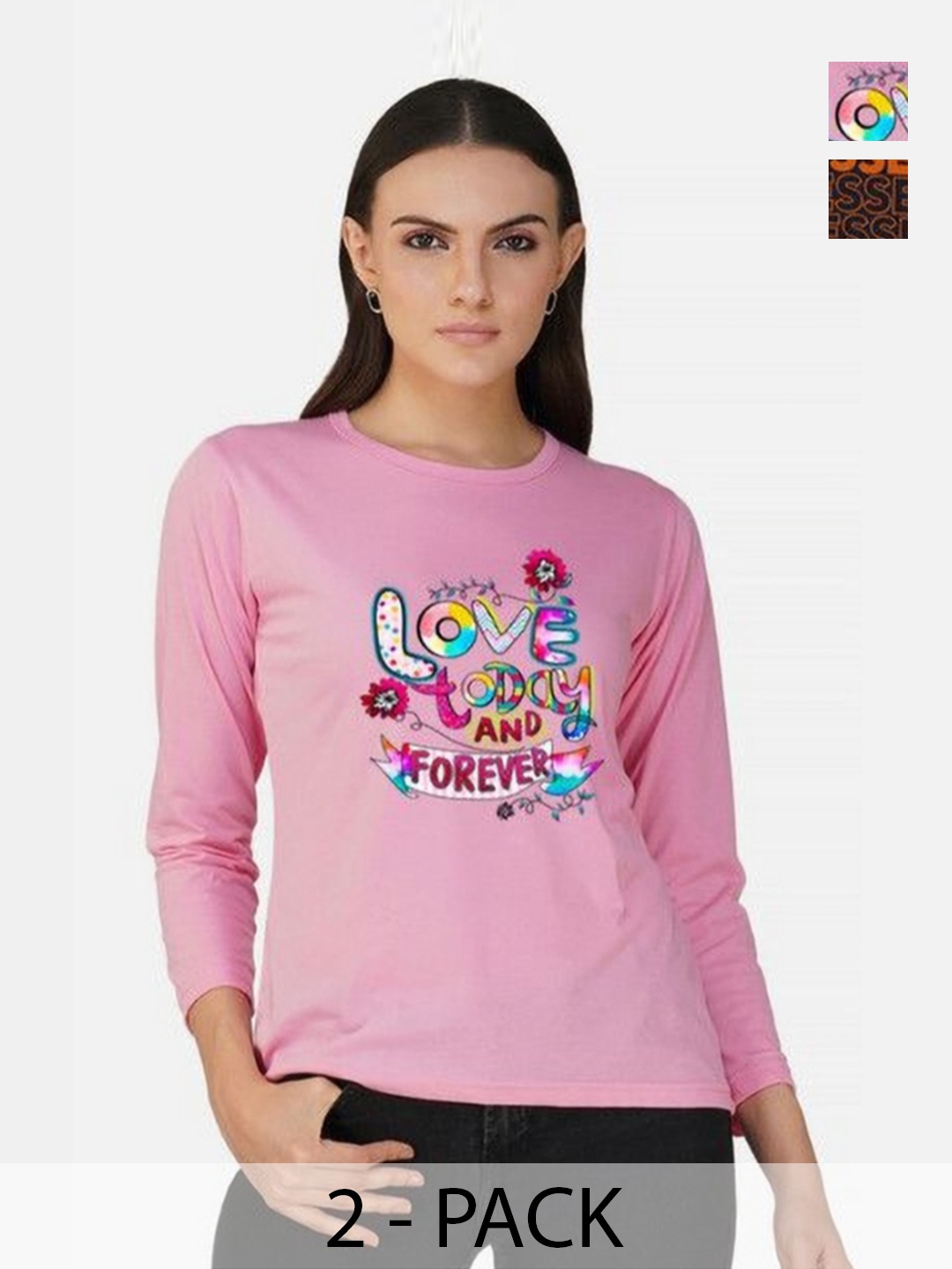 

Metronaut Women 2 Printed Bio Finish Applique T-shirt, Pink