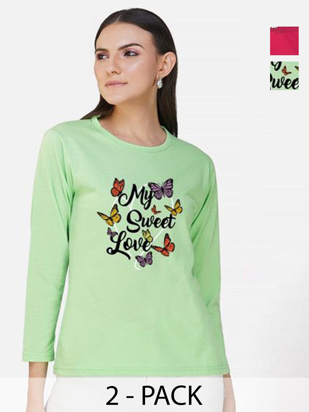 

Metronaut Women 2 Printed Bio Finish Applique T-shirt, Green