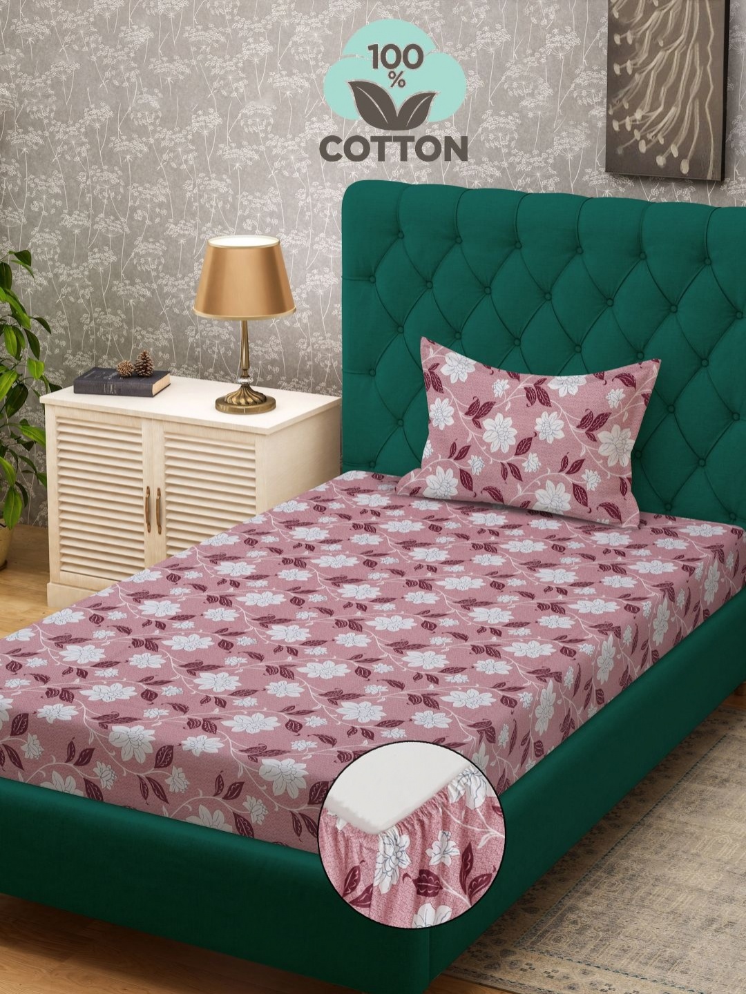 

Myntra Elegant Homes Pink & White Floral 400 TC Single Bedsheet with 1 Pillow Covers