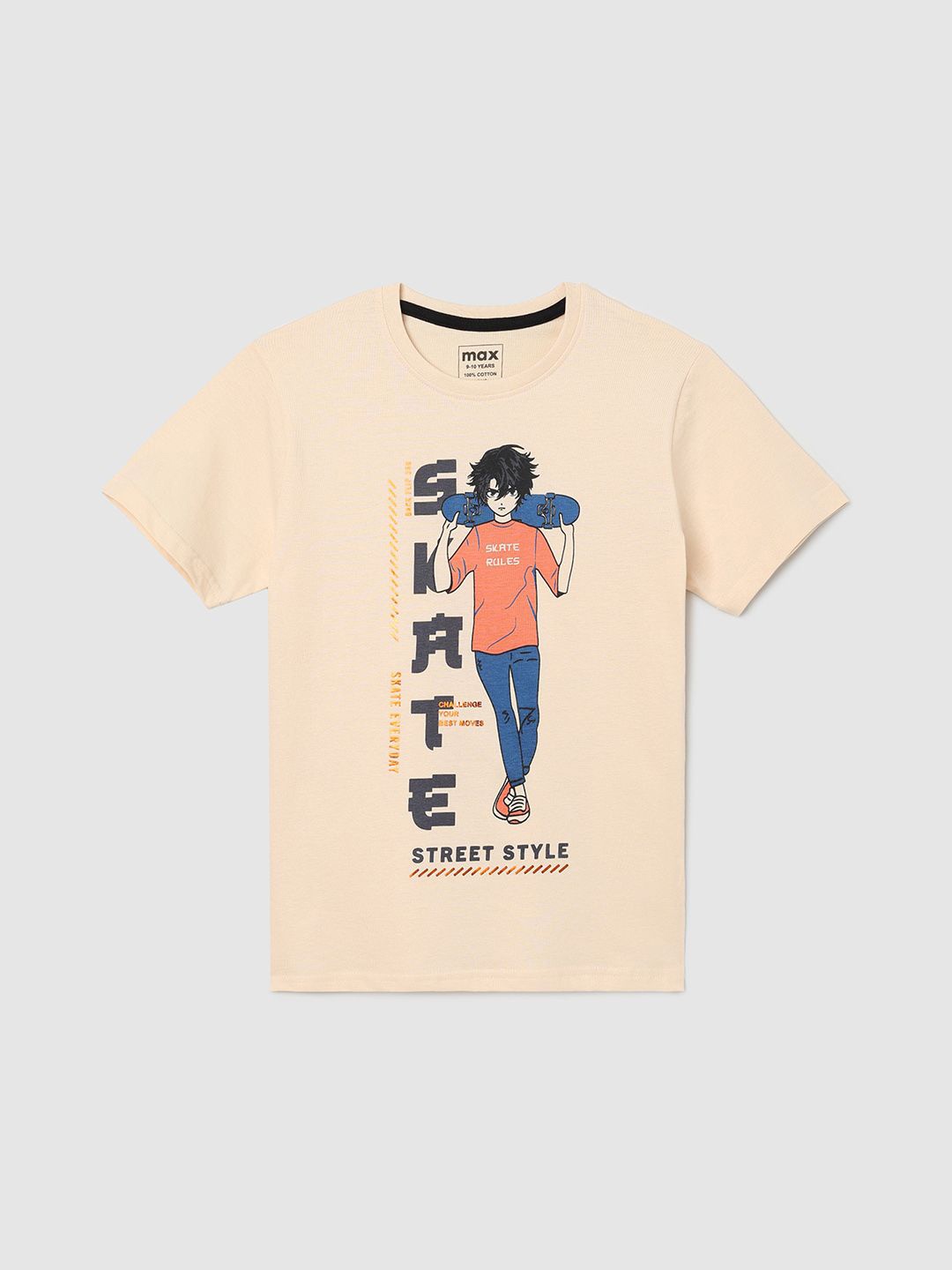 

max Boys Printed Applique T-shirt, Beige