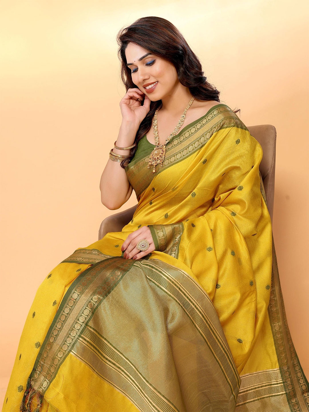 

Moda Rapido Woven Design Zari Silk Blend Banarasi Saree, Mustard