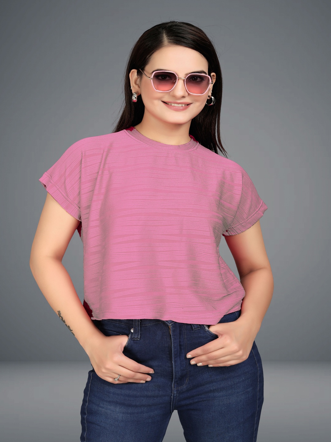 

VGHCFASHION Print Boxy Top, Pink