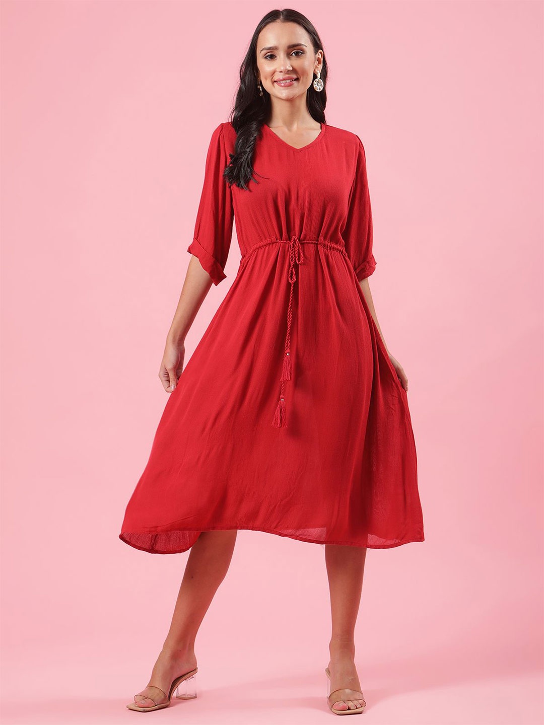 

Shades of Sabi Empire Midi Dress, Red