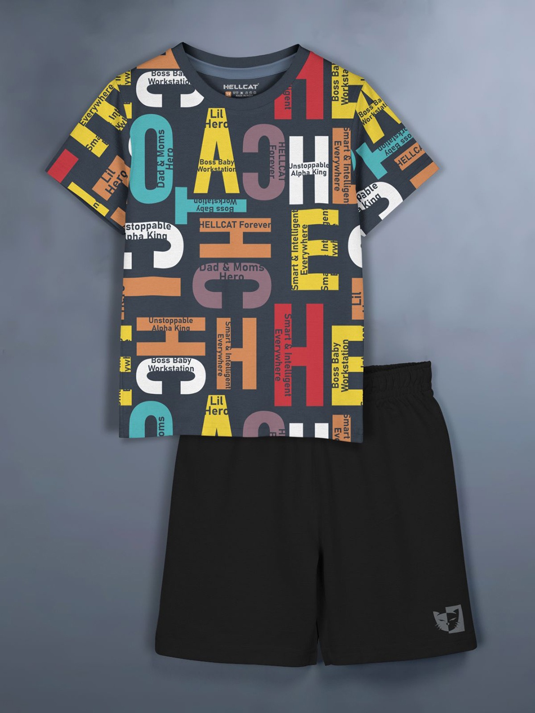

HELLCAT Girls Printed Round Neck T-shirt With Shorts, Black