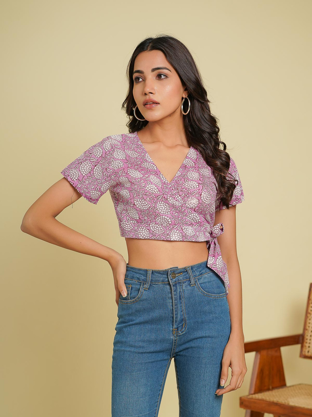 

GOODHAND Floral Print Block Print Cotton Top, Pink