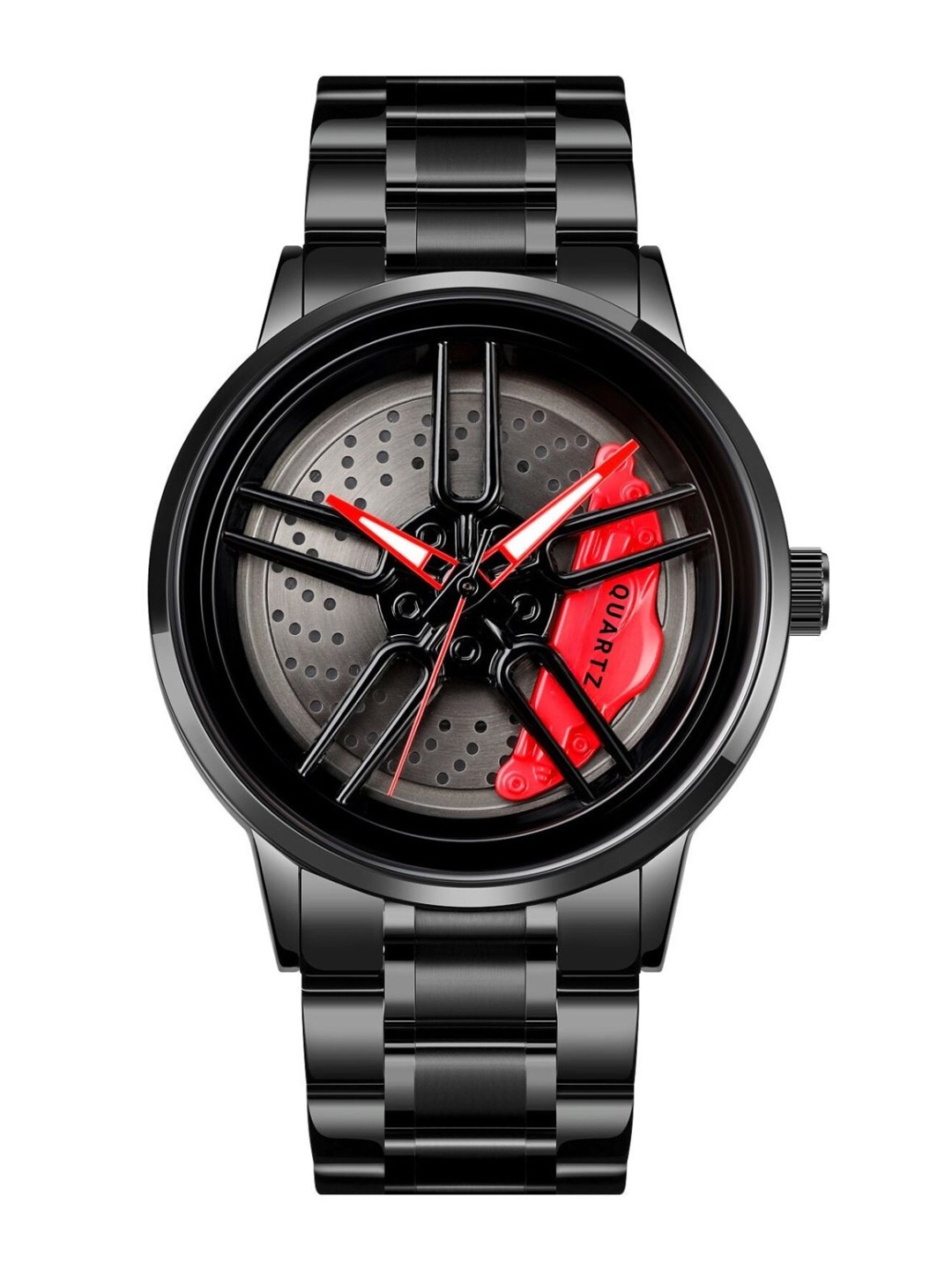 

EMPERO Men Brass Patterned Dial & Stainless Steel Wrap Around Straps Analogue Watches Red Wheel Watch 3