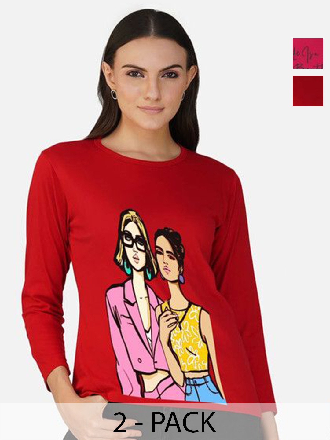 

Metronaut Women 2 Printed Bio Finish Pockets T-shirt, Red