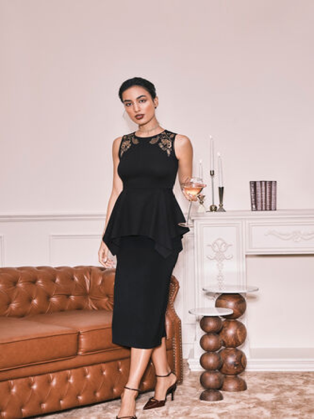 

AND A-Line Straight Midi Skirt, Black