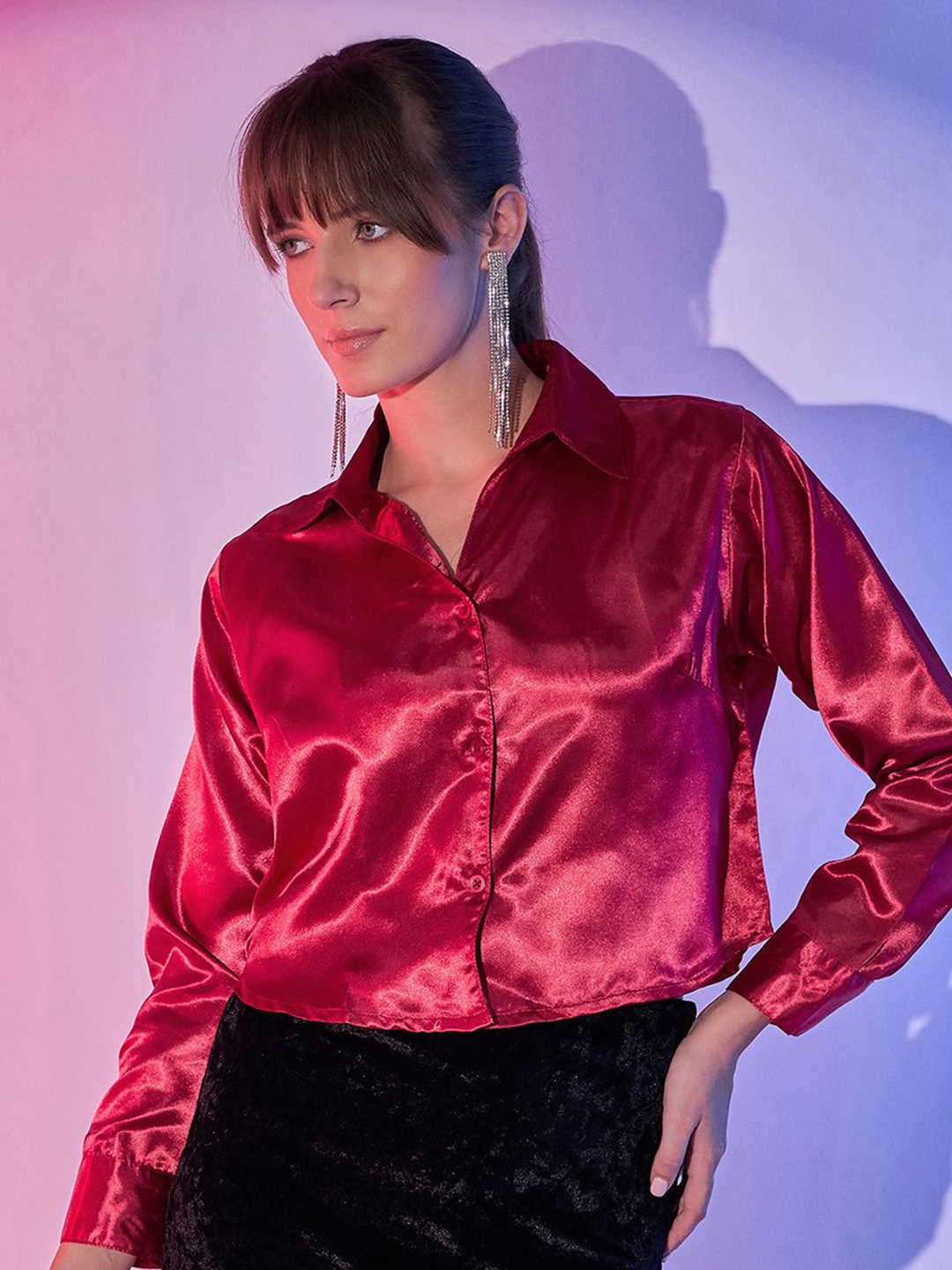 

DIMPY GARMENTS Women Comfort Boxy Opaque Formal Shirt, Red