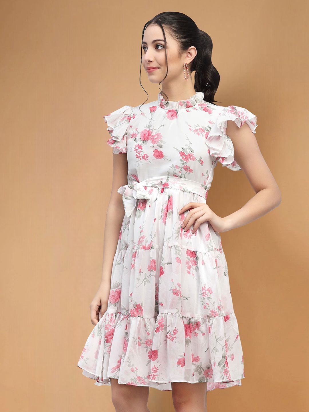 

Moda Rapido Floral Print Applique Fit & Flare Dress, Pink