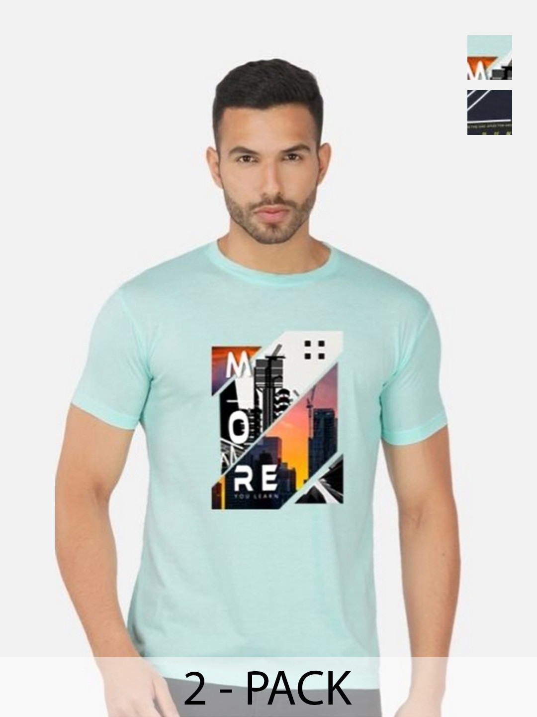 

GLOBAL NOMAD Men 2 Printed Bio Finish Applique T-shirt, Turquoise blue