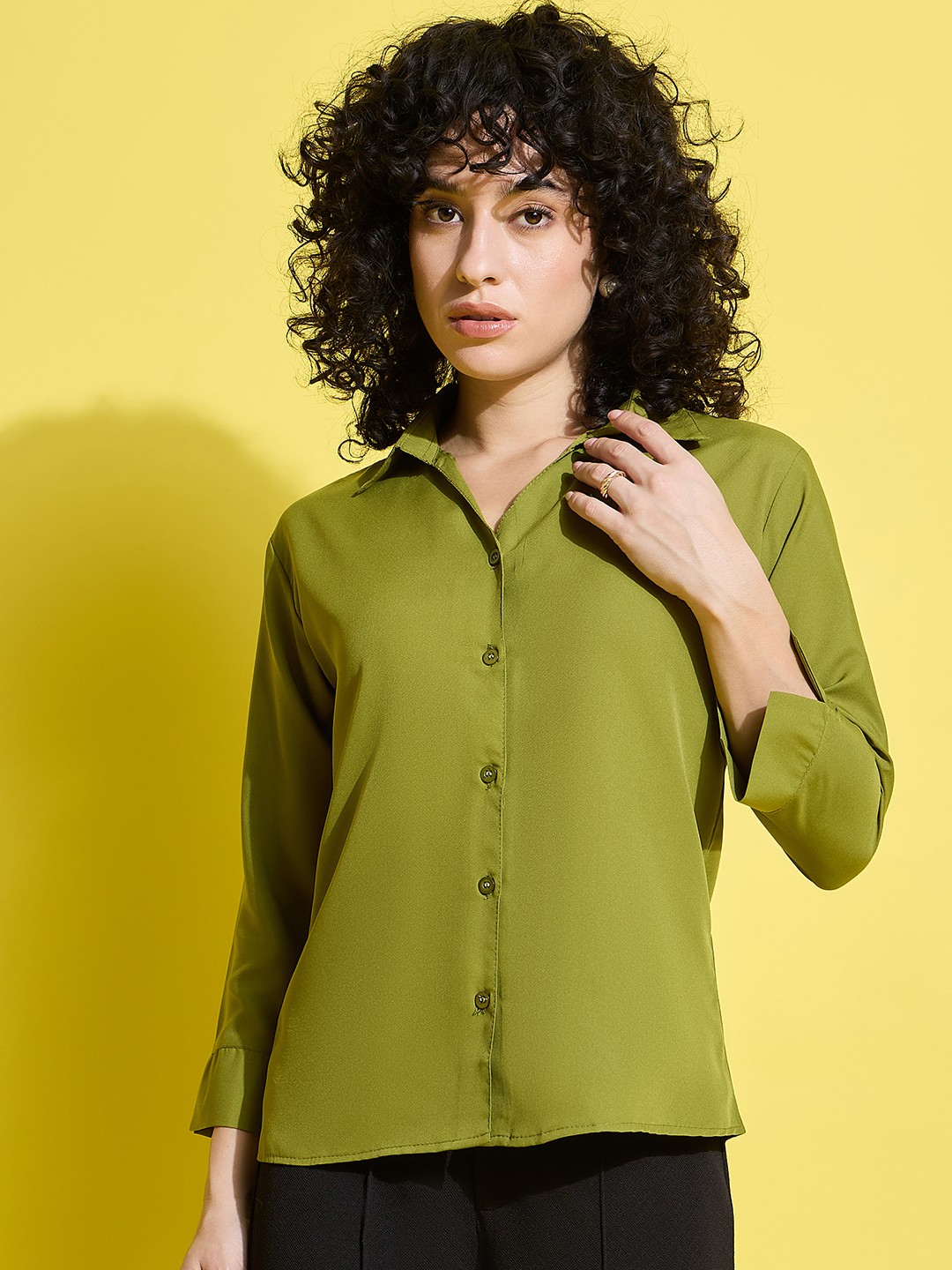

DIMPY GARMENTS Women Standard Opaque Formal Shirt, Green