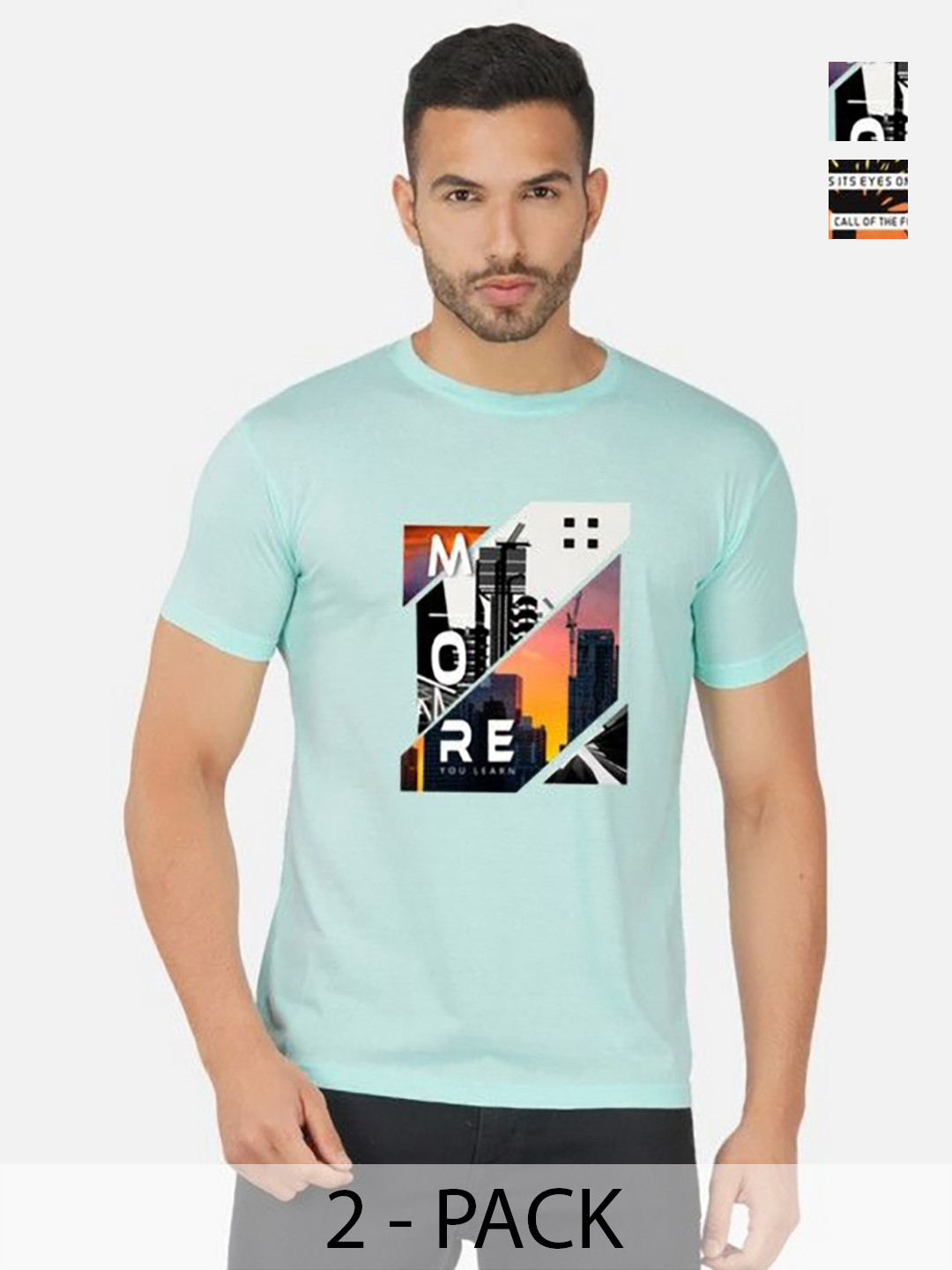

GLOBAL NOMAD Men 2 Printed Bio Finish T-shirt, Turquoise blue