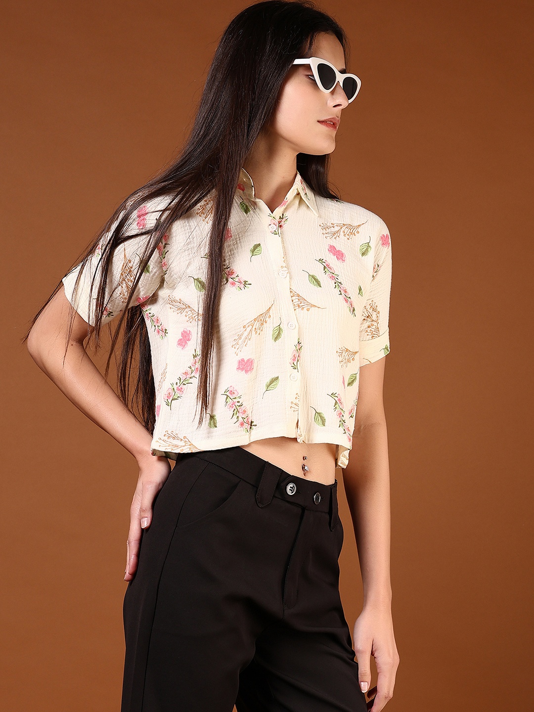 

V-Mart Women Floral Opaque Printed Casual Shirt, Off white