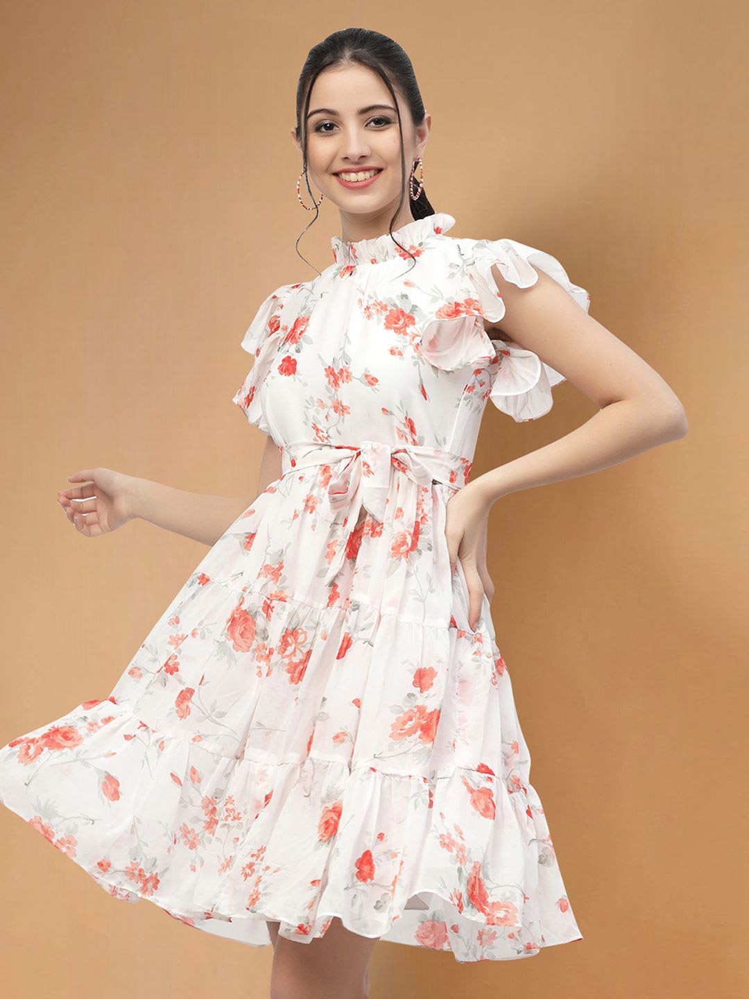 

Moda Rapido Floral Print Applique Fit & Flare Dress, Orange