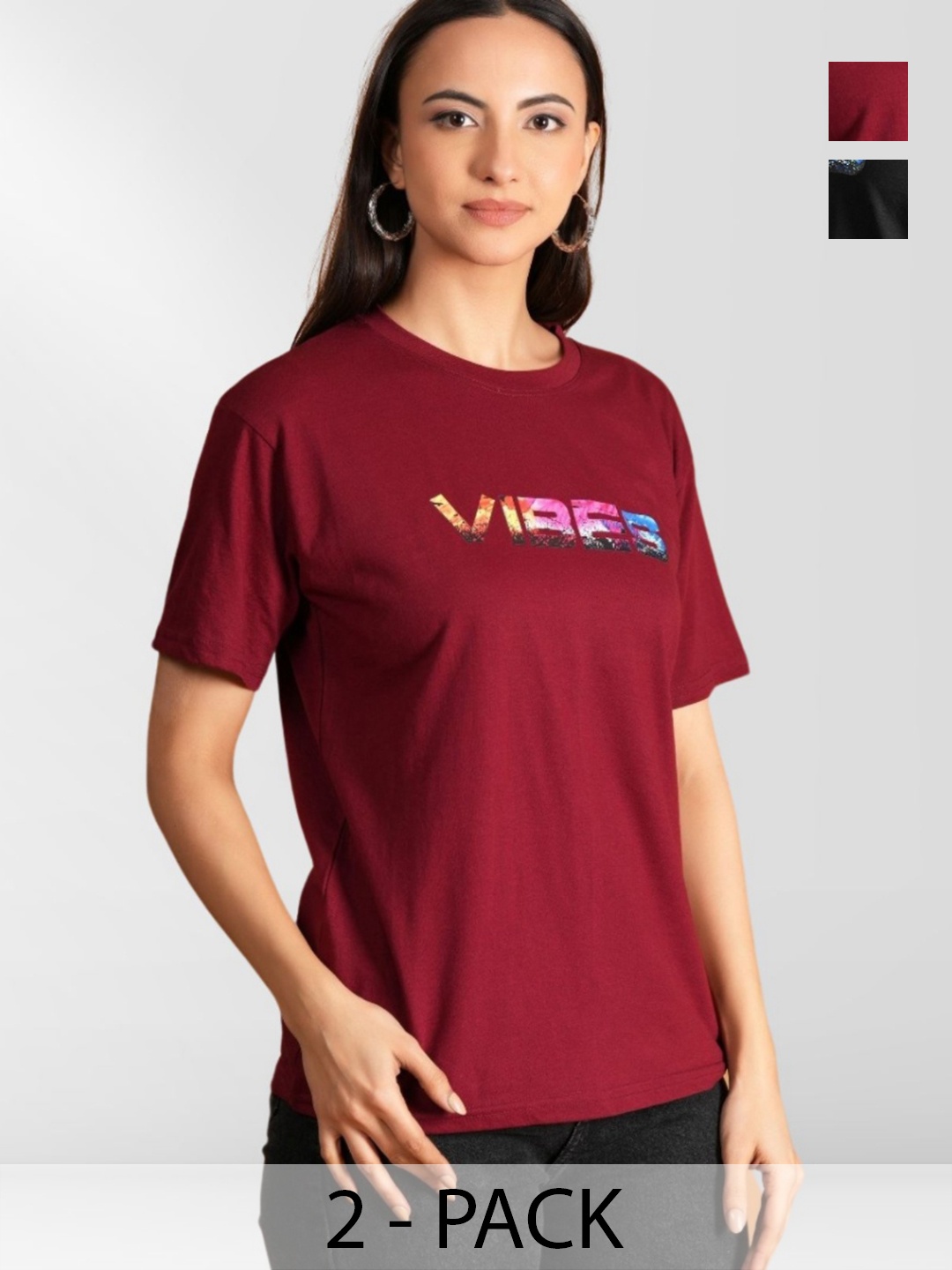 

NEYSA Women Typography 2 Printed Applique T-shirt, Multi