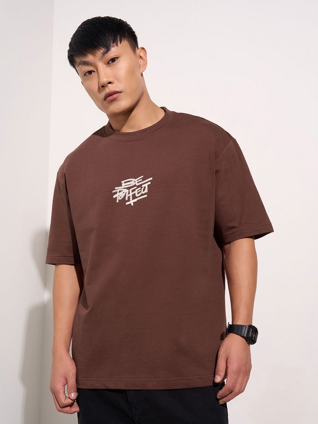 

People Men Printed Boxy T-shirt, Brown