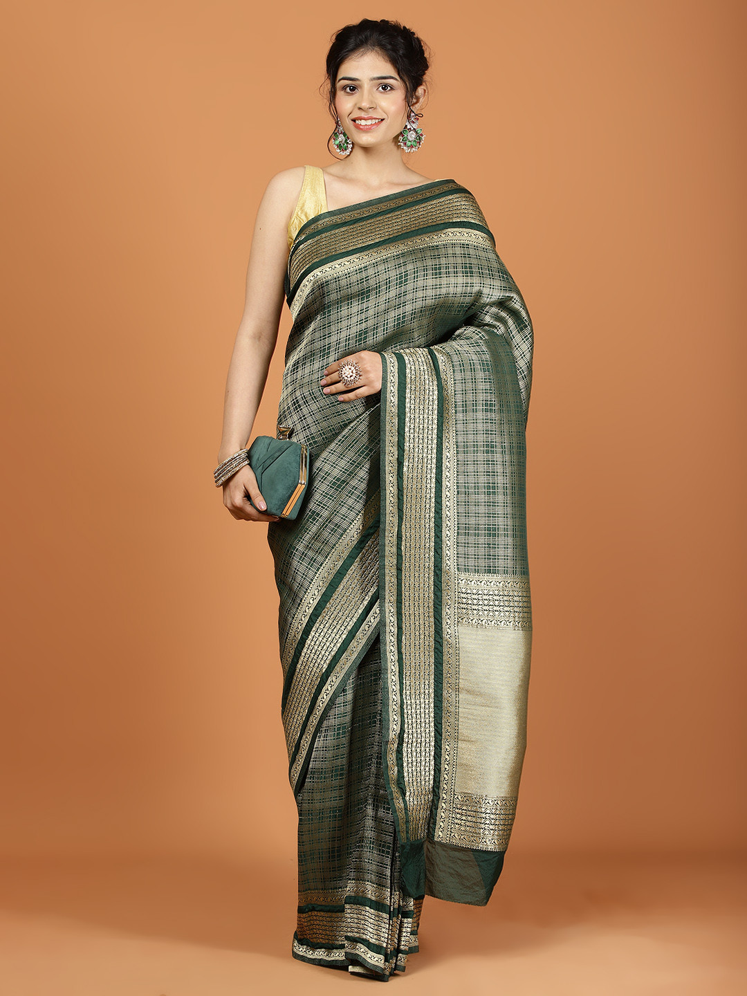 

Meena Bazaar Woven Design Zari Art Silk Saree, Green