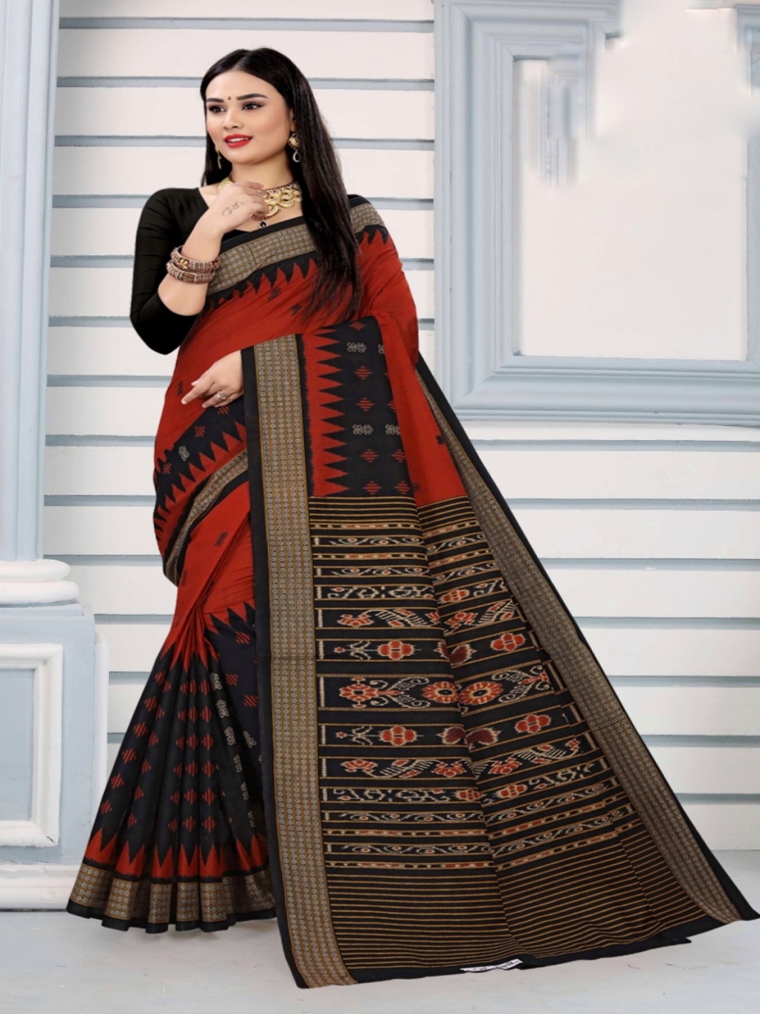 

pasapalli Pure Cotton Sambalpuri Saree, Brown