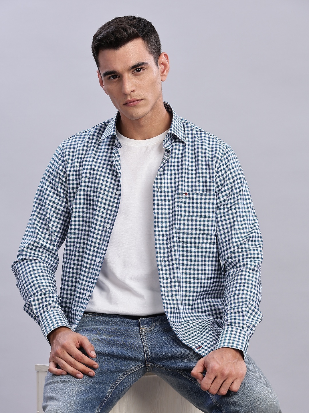 

Tommy Hilfiger Men Classic Opaque Checked Casual Shirt, White