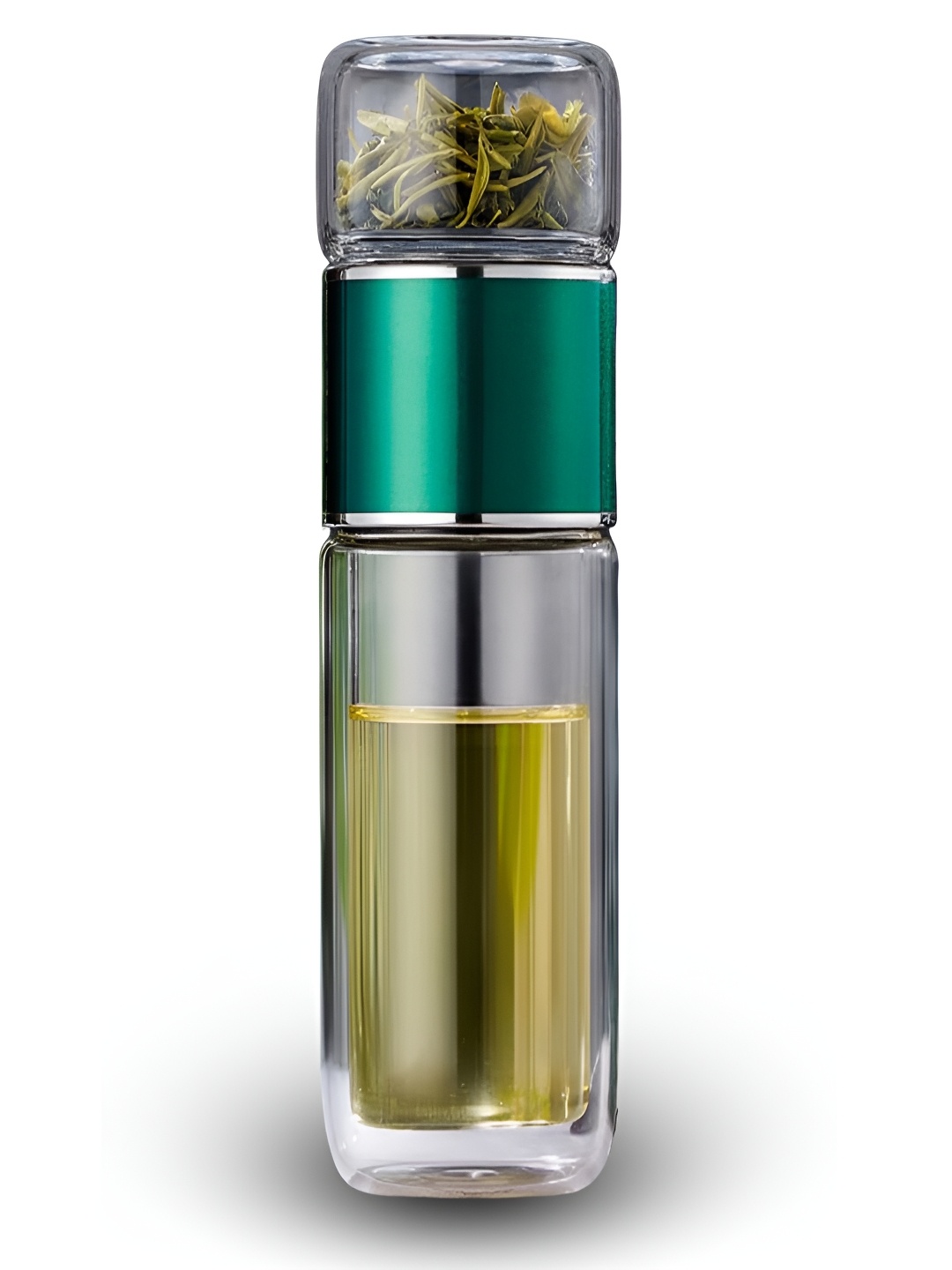 

YELONA Transparent & Green Single Glass Solid Double Wall Vacuum Water Bottle
