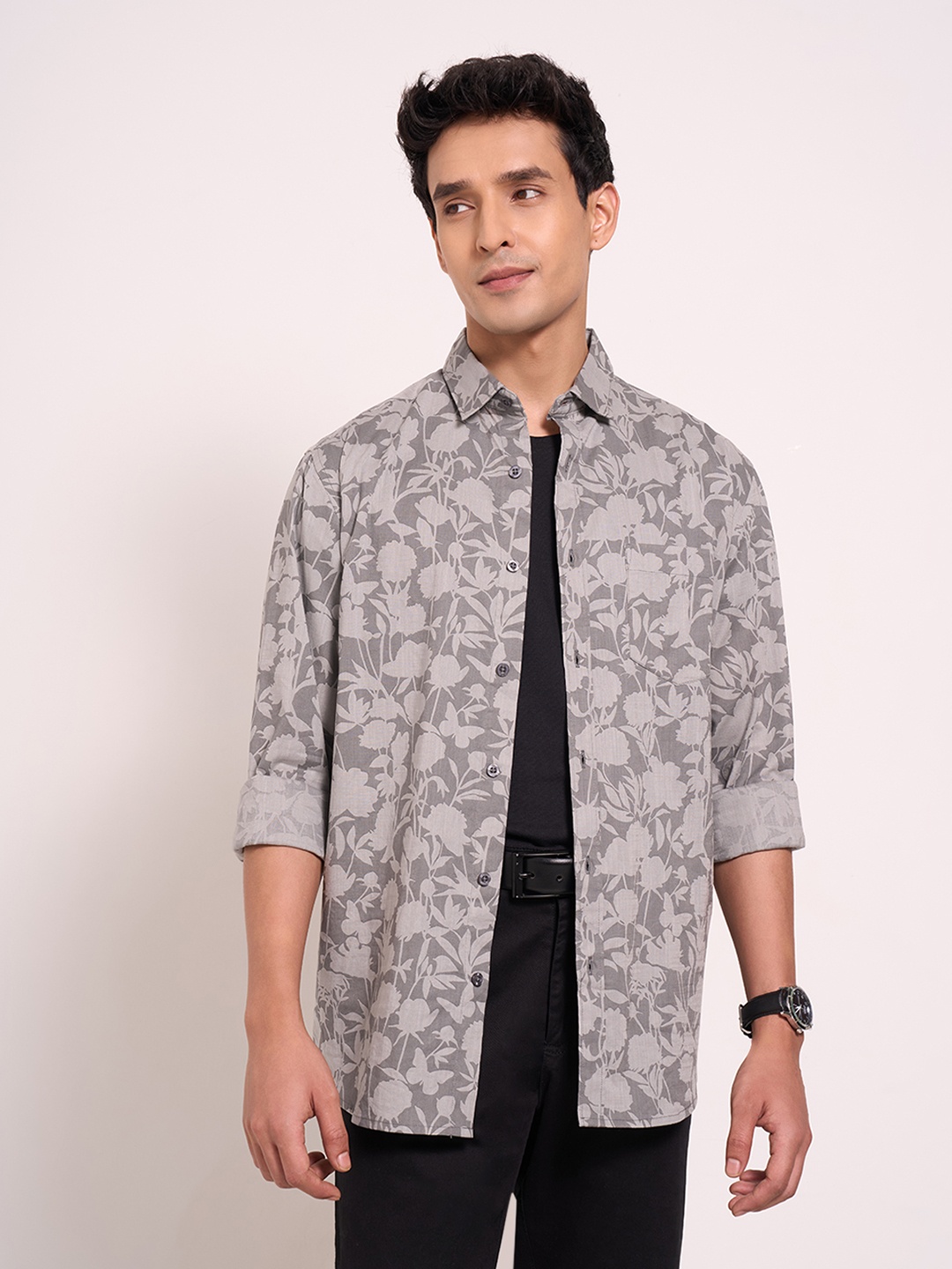 

Peregrine by Pantaloons Men Floral Opaque Casual Shirt, Grey