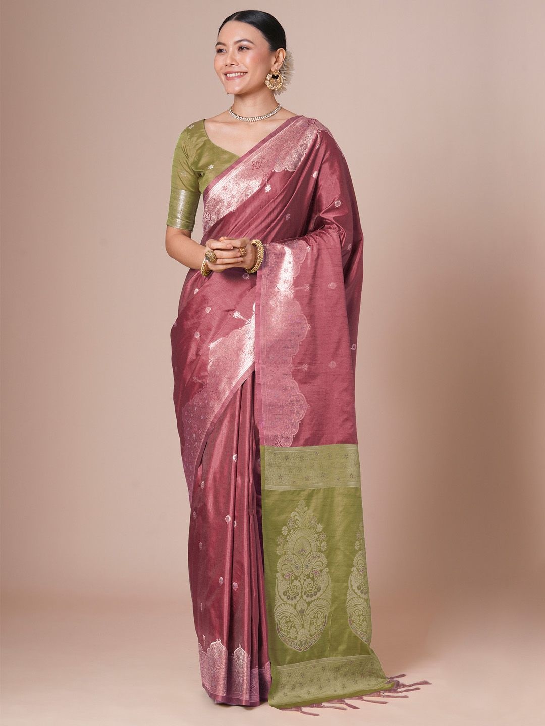 

House of Pataudi Banarasi Woven Design Saree With Blouse, Pink