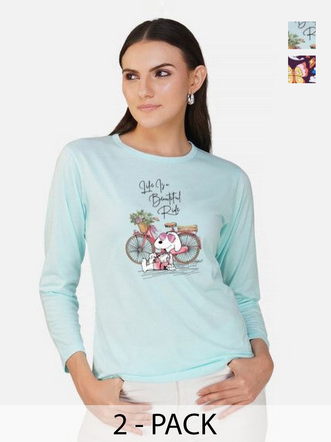 

Metronaut Women 2 Printed Bio Finish Applique T-shirt, Turquoise blue