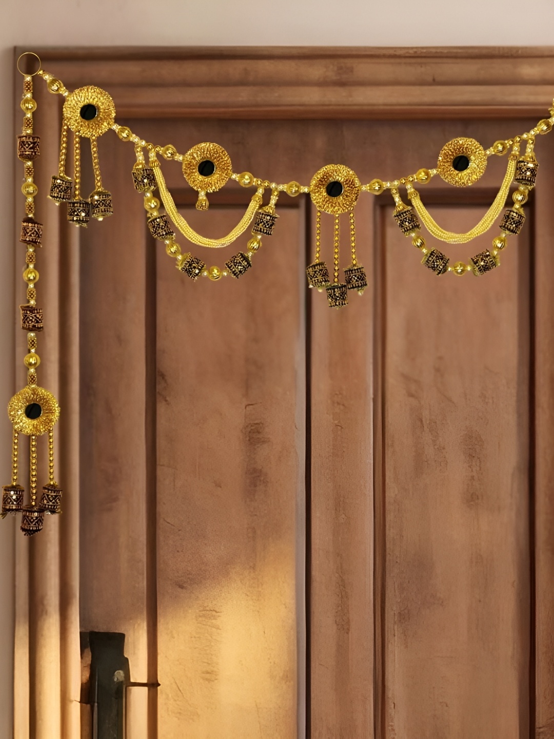 

THE HOME CO. 3-Pcs Gold Hanging Pearl Toran With Gota Mirror And Side Hanging