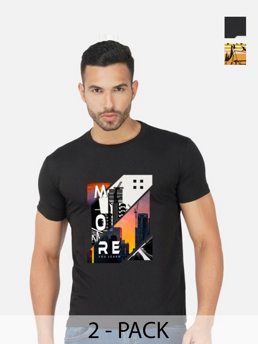 

GLOBAL NOMAD Men 2 Printed Bio Finish Applique T-shirt, Black
