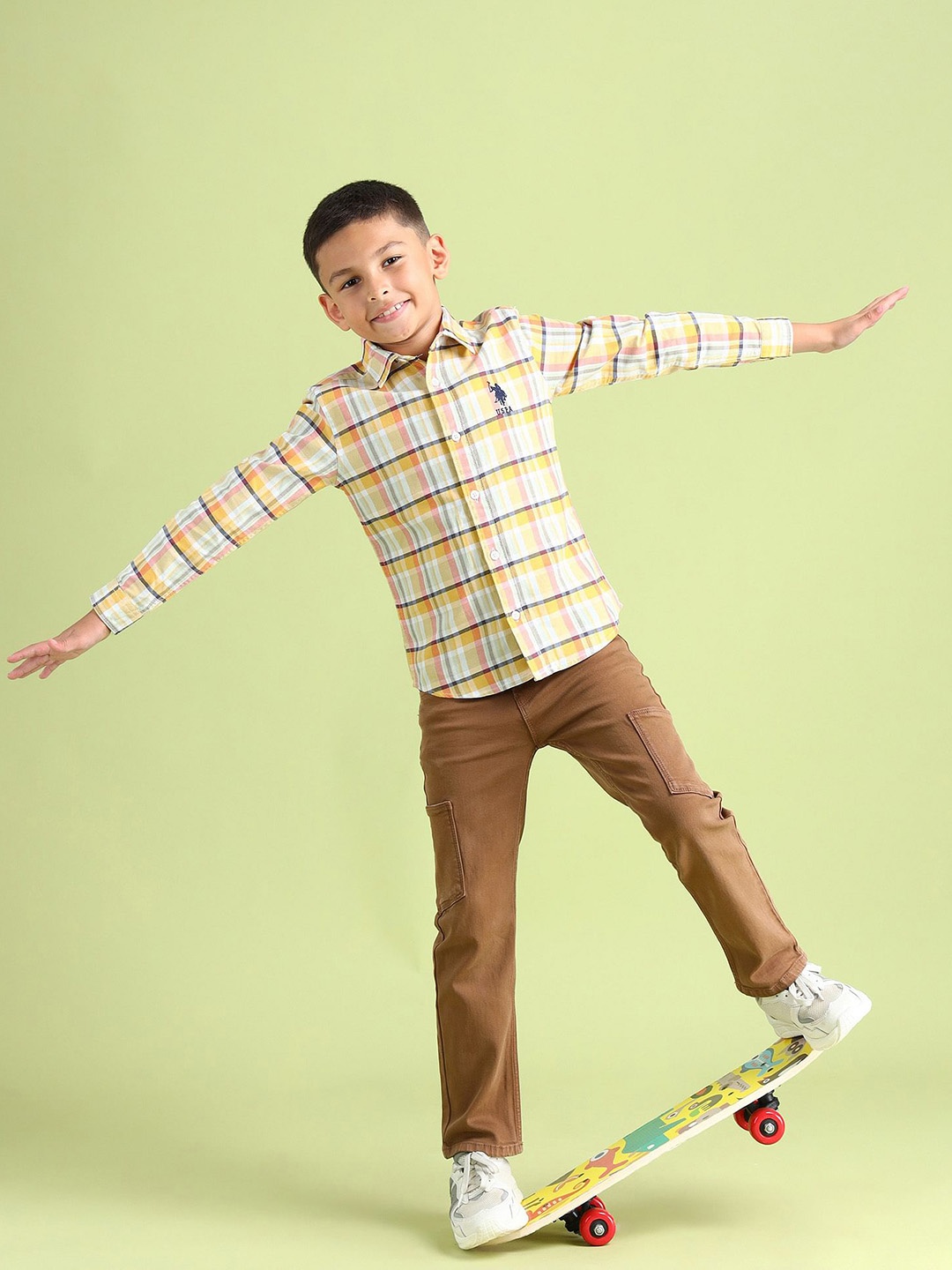 

U.S. Polo Assn. Kids Boys Tartan Checked Pure Cotton Casual Shirt, Yellow